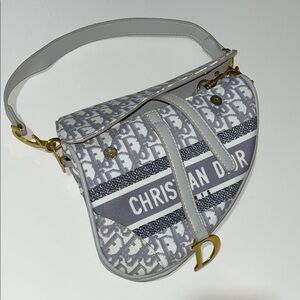 Dior Monogram Gray and White Saddle Bag